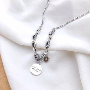 Stamp Thick Chain Necklace / Fashion Hip Hop Design / LOVE Heart Pendant / Silve